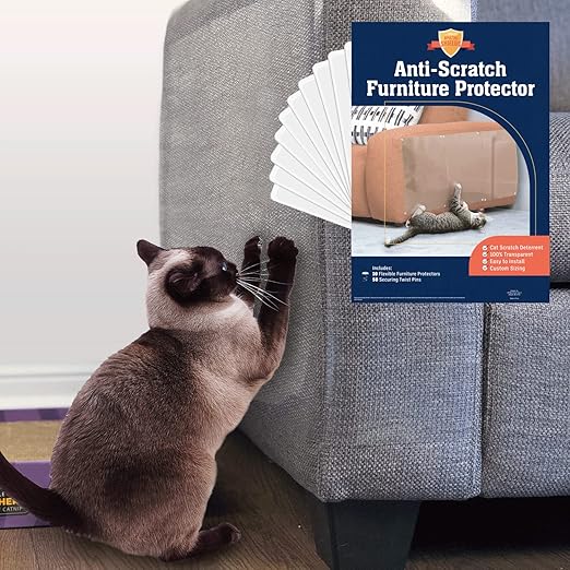 Stelucca Amazing Shields Anti Cat Scratch Furniture Protector - 10 Pack 17” by 12” Couch Protector from Cat Claws w/Twist Pins - Strong, Clear, Easy-to-Apply Scratching Deterrent and Shield for Sofa