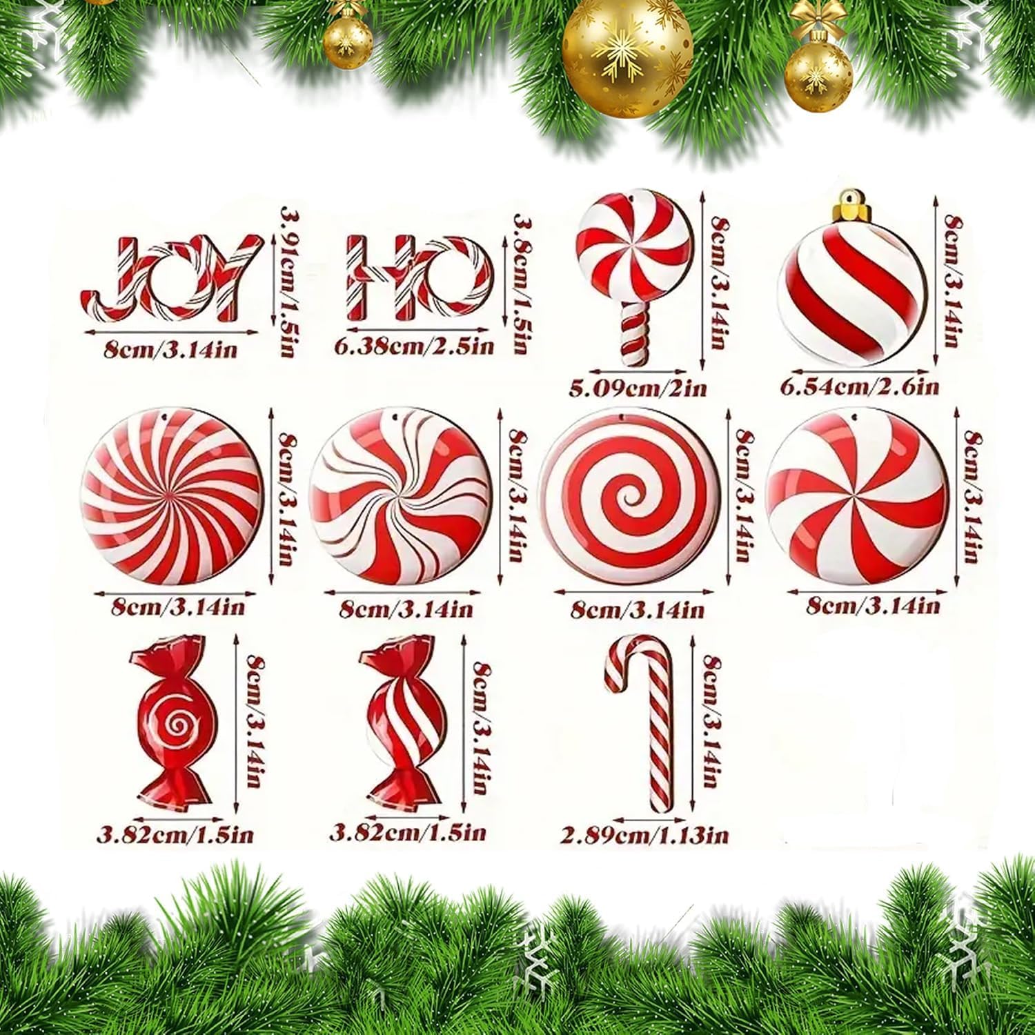 36 Pcs Red White Christmas Peppermint Candy Cane Hanging Ornaments Candy Lollipop Pattern Decorations with Rope fo DIY Craft Xmas New Year Party Favors