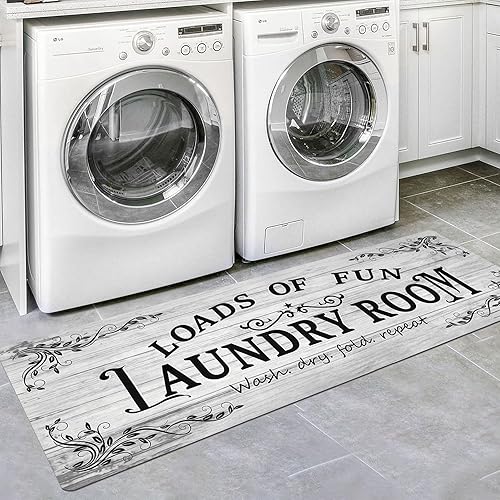 Lansny Alfombra de lavandería de 20 x 60 pulgadas, antideslizante, impermeable, para decoración de lavandería, alfombra lavable para lavandería,
