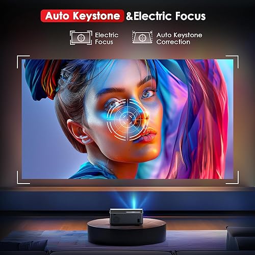 Miniatura 2 de Enfoque eléctrico Proyector con Wifi y Bluetooth, proyector Keystone automático de 22000L para exteriores compatible con 4K, proyector de película