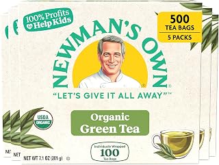Newman's Own Organic Green Tea May Aid in Digestive Health, Green Tea with 100 Tea Bags Per Box (Pack of 5) USDA Certified Contains Caffeine Brew Hot