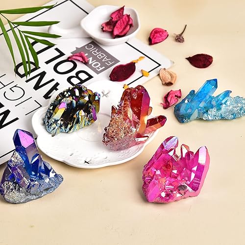 Miniatura 7 de JIC Gem Clúster de cristal de cuarzo con revestimiento de titanio azul natural, racimo de geoda de roca de aura grande, druzy decoración del hogar