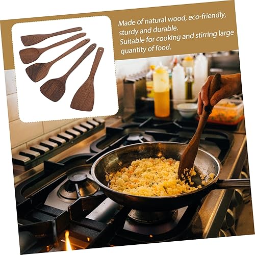 Miniatura 5 de Juego de utensilios de cocina de madera de 5 piezas para utensilios de cocina antiadherentes, cuchara de sopa de mango largo, práctica pala de