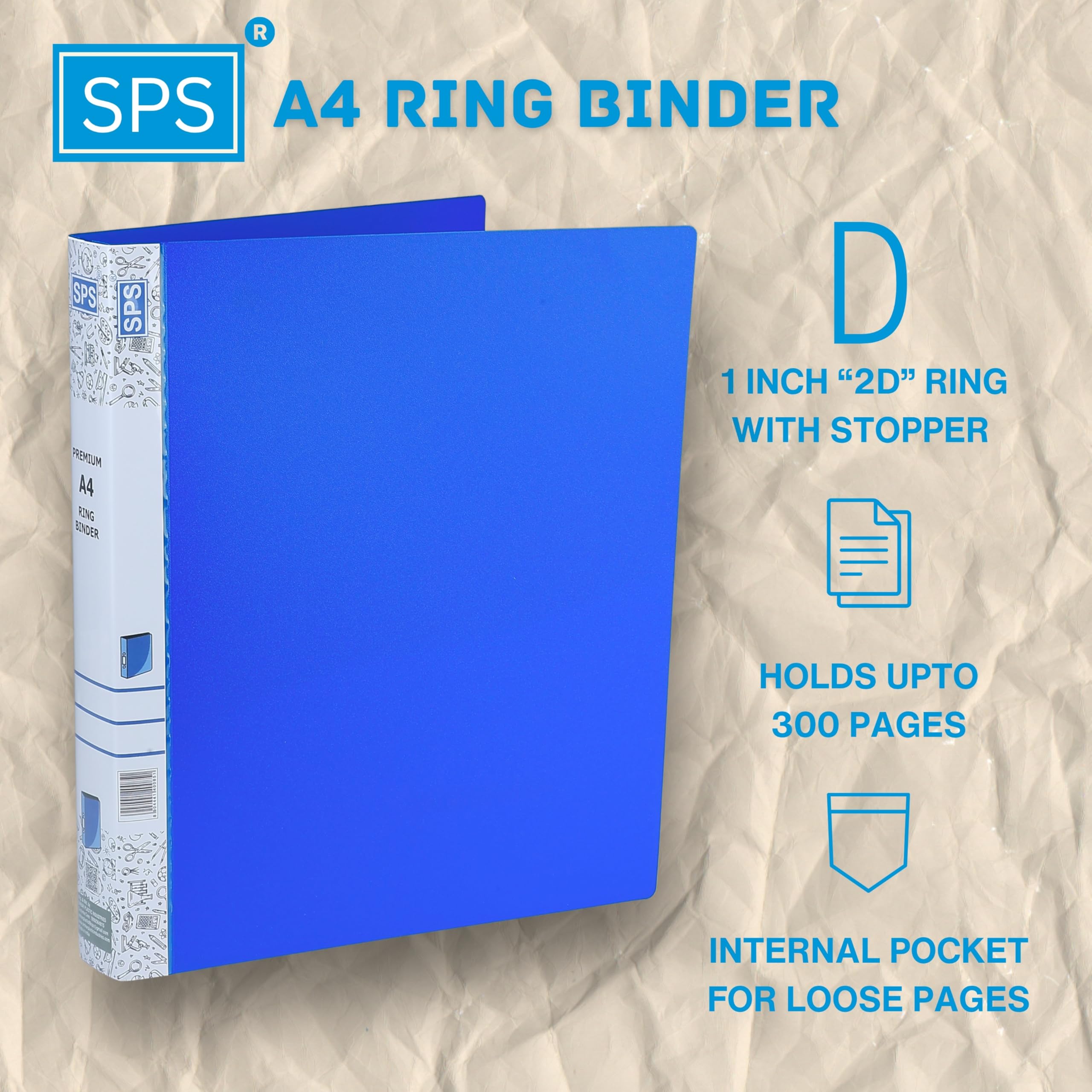 SPS Raccoglitore ad anelli 2D, formato A4, per documenti e certificati, per ufficio e scuola, blu e nero, confezione da 2