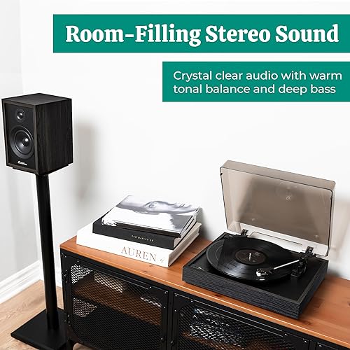 Miniatura 2 de Electrohome Montrose Record Player Stereo System, 4" Bluetooth Powered Bookshelf Speakers, Belt-Drive Bluetooth Turntable with Audio-Technica