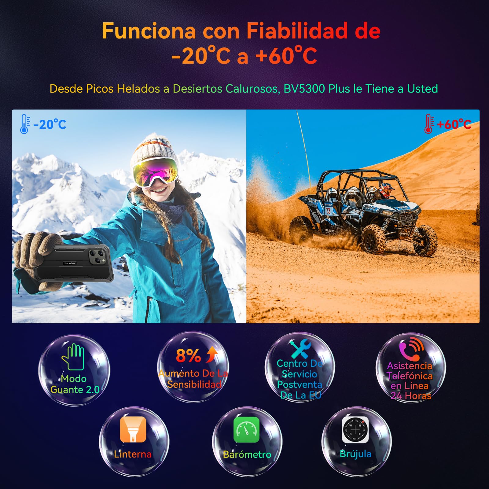 Blackview BV5300 Plus Movil Irrompible, 24GB+128GB(TF 2TB) 6580mAh Teléfono Móvil NFC, Helio G72 Pantalla de 6.1''HD+ 13MP Moviles Rugerizados Dual 4G SIM/OTG/GPS/IP68 IP69K/2 Años Garantía