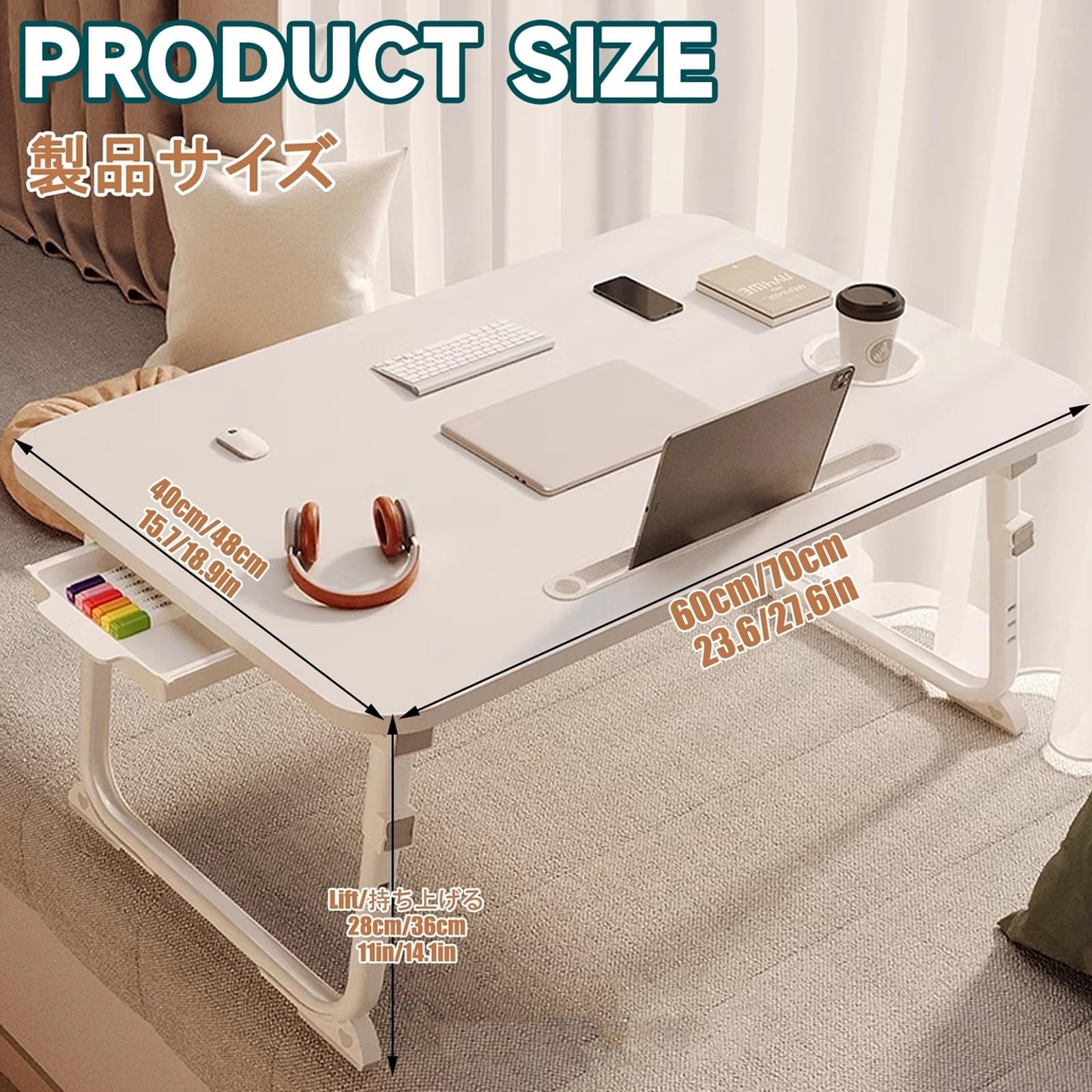 Lapdesk Pliable Plateau Pour Ordinateur Table Pliable Avec Porte Gobelet Table Portable Pour Ordinateur Table Pour Ordinateur Portable Table De Lit Pliante Multifonctionnel(Wood,Large drawer)