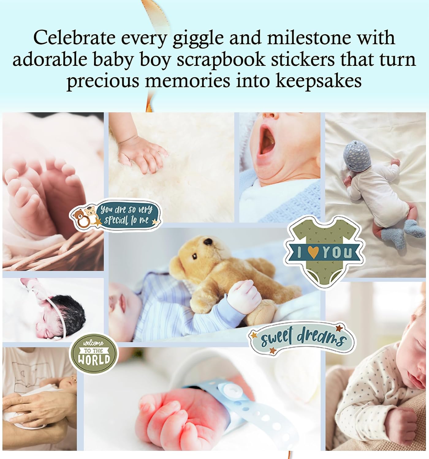 12x12 Baby Boy Stickers for Scrapbooking - Baby Boy Chipboard Die Cut Sheet - Newborn Photo and Baby Shower Album Embellishments, Milestone Book Supplies - Total 2 Items