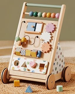 TinyLand Wooden Baby Walker with Adjustable Speed - Montessori Push Toy for Toddlers, Morandi Colors