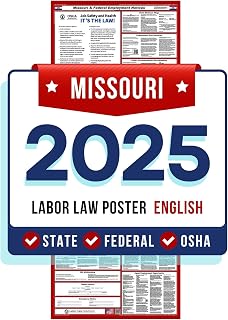 2025 Missouri State and Federal Labor Law Poster, Space-Saver Slim Design, Perfect Display for Any Office Space, All-in-One Mandatory Notices Included, Eco-Friendly Premium Paper - English 16"x40"