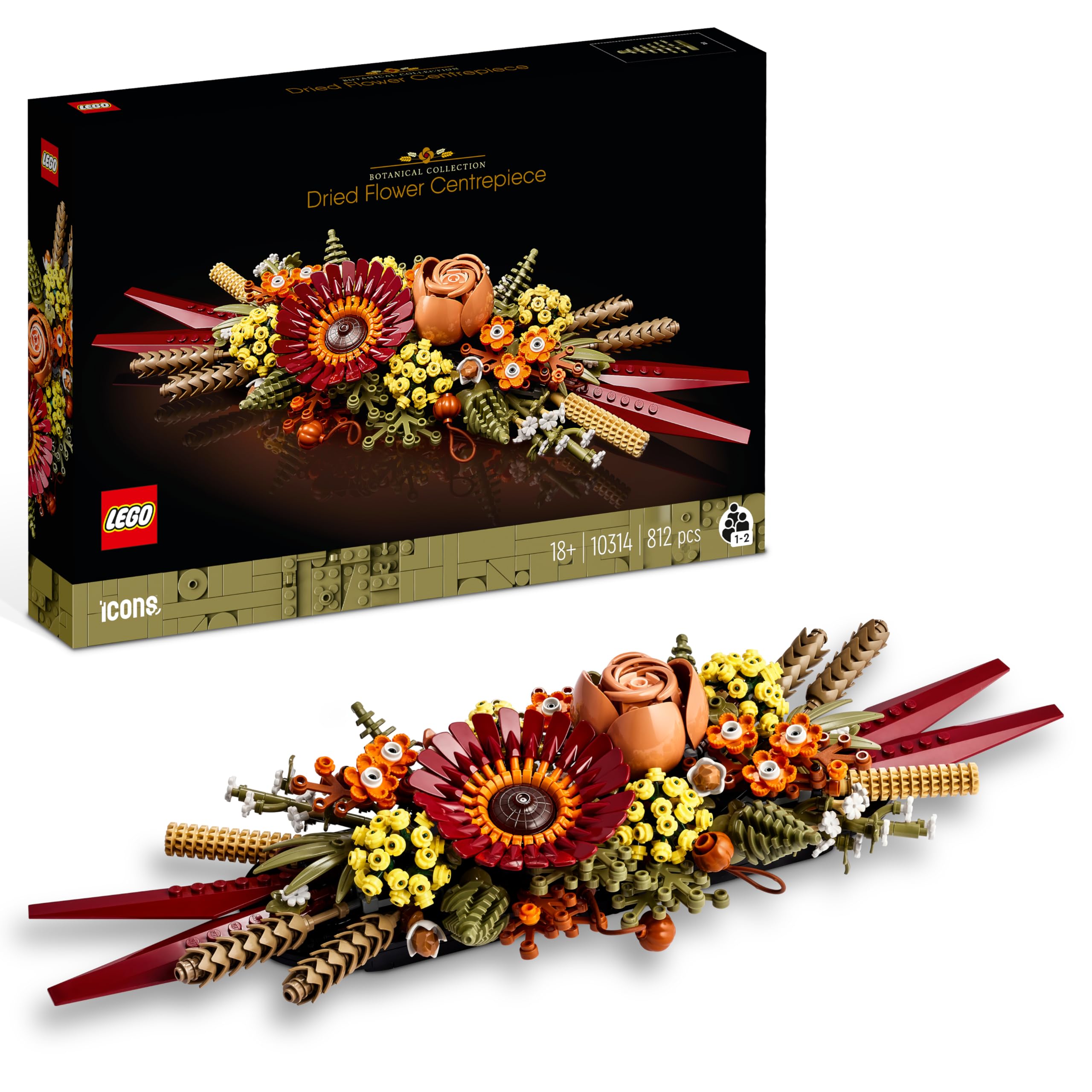 LEGO Botanicals Trockenblumengesteck Set - Botanik Kollektion - Modell zum Basteln für Erwachsene - Künstliche Blumen mit Rose und Gerbera