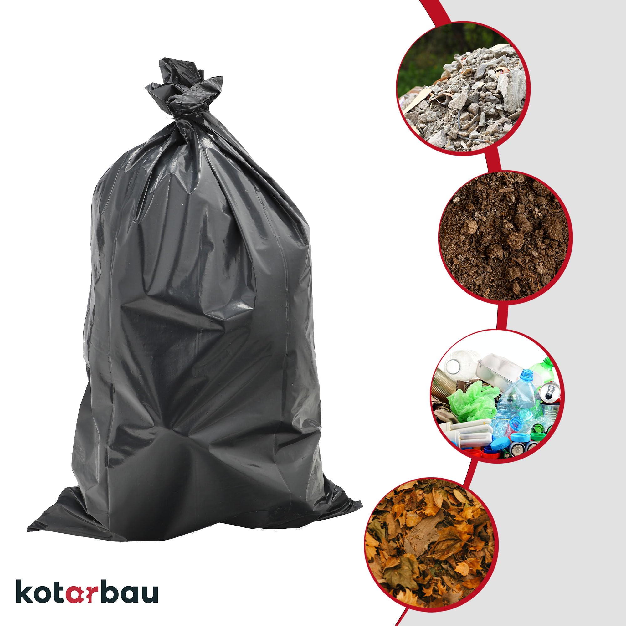 KOTARBAU® 3 x Sac Gravat, Sac A Gravats en Plastique, Chantier 160l 65µm à usages Multiples pour déchets et ordures
