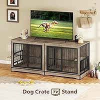 Vista 7 de Rovibek 78 jaulas dobles para perros para 2 perros grandes de interior, muebles de madera con cuenco para perros, muebles para perreras, soporte