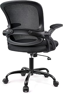 Ergonomic Office Chair, KERDOM Breathable Mesh Desk Chair, Lumbar Support Computer Chair with Wheels and Flip-up Arms, Swivel Task Chair, Adjustable Height Home Gaming Chair (931C Black)