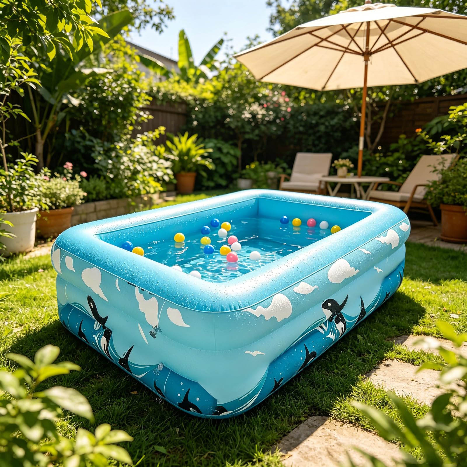 Piscina gonfiabile per bambino, famiglia, giardino, cortile, gioco d'acqua, 110 x 83 x 34 cm