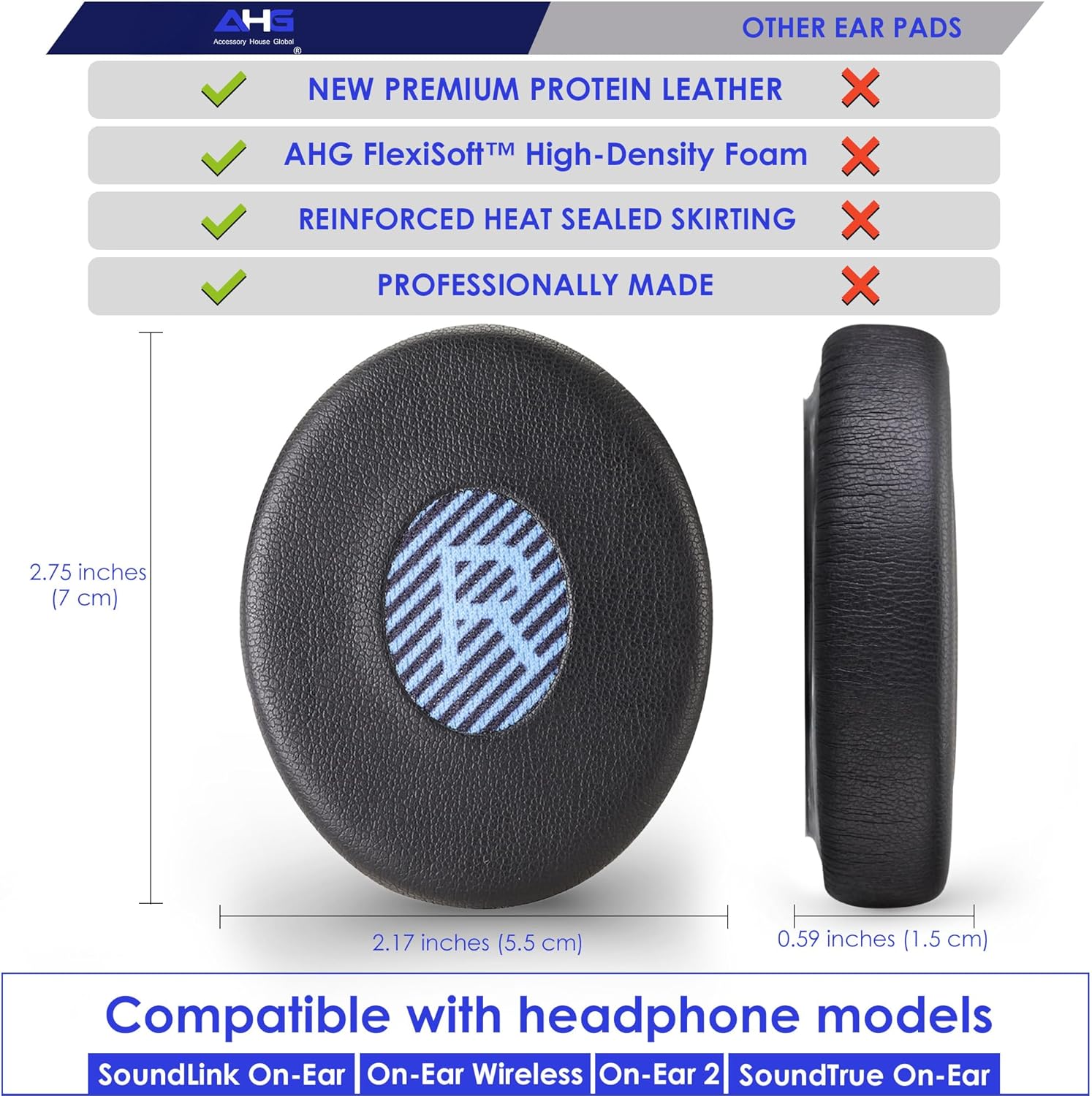 AHG Premium Replacement SoundLink OE Pads Cushions Compatible with Bose SoundLink on Ear Wireless Headphones, On-Ear Wireless, On-Ear 2 & SoundTrue OE - Soft, Great Comfort + Durability (Black) - Image 6