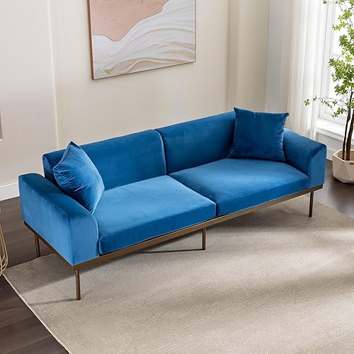 Miniatura 8 de RIDFY Moderno sofá biplaza de 83 pulgadas con patas de metal, sofá biplaza de terciopelo copetudo con dos almohadas, sofá de mediados de siglo con