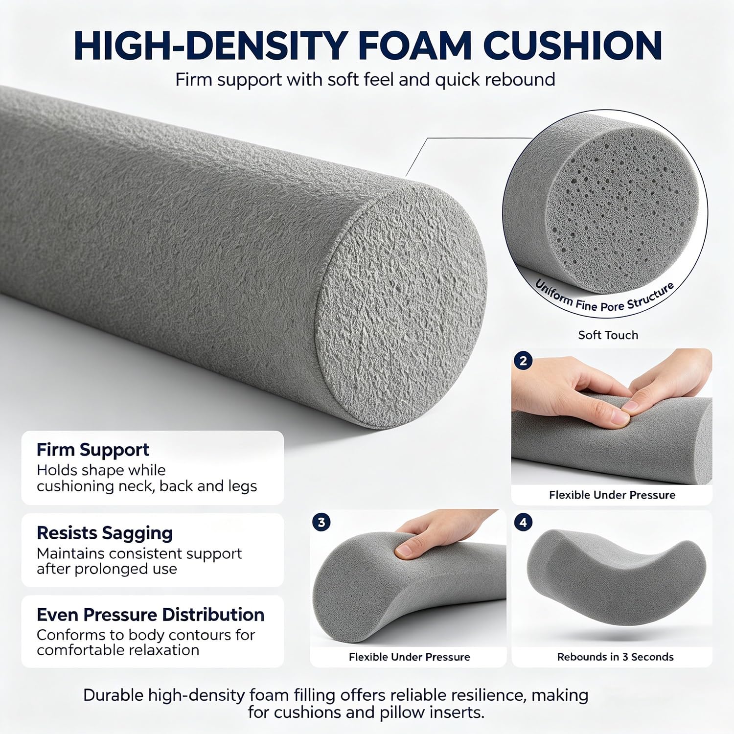 Almohada Cilíndrica Tubo Lavable 40/70cm Resistente a Las Salpicaduras