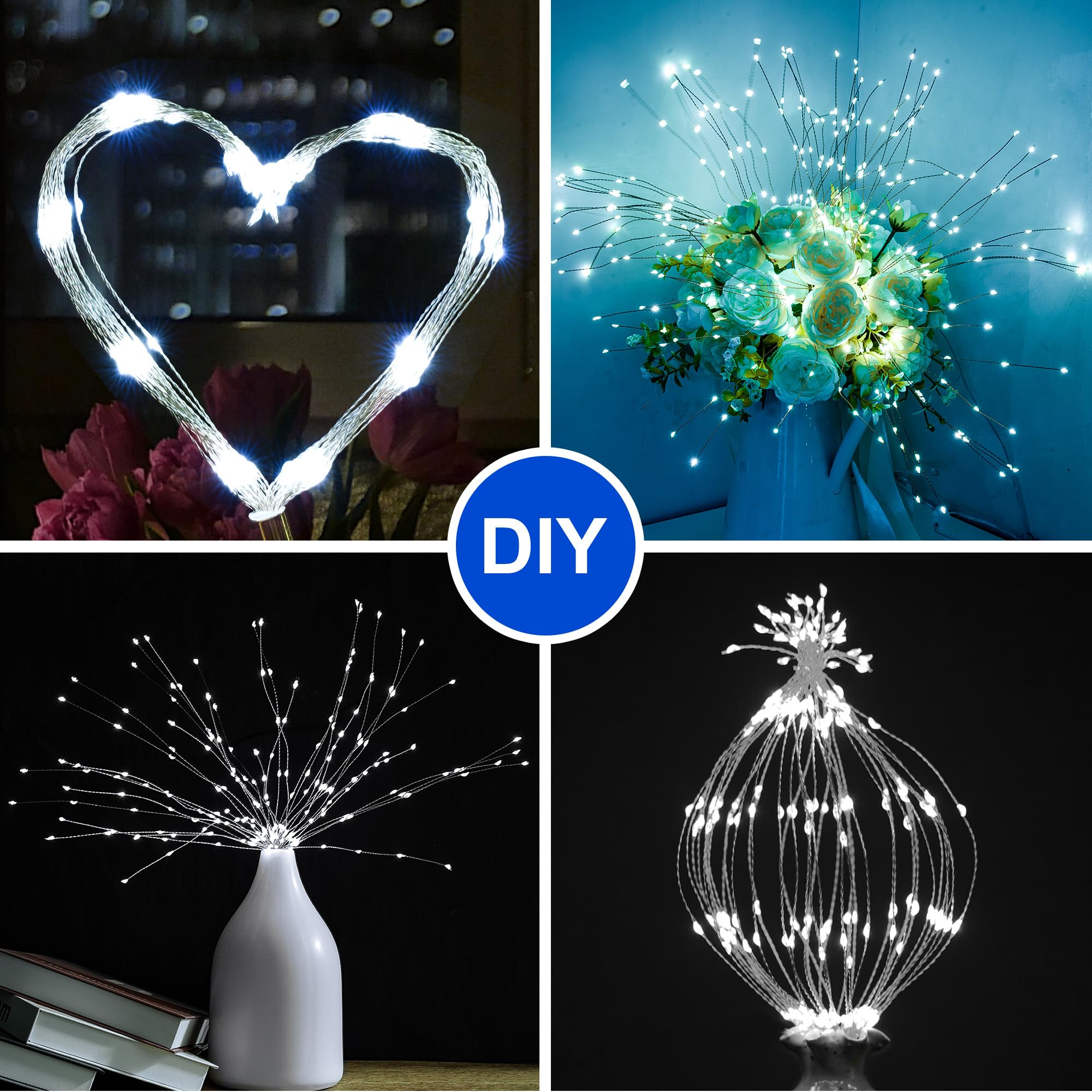 Solar-Feuerwerk-Lichter für den Außenbereich, 5 Stück, 1000 LEDs, Solar-Starburst-Lichter mit Fernbedienung, 8 Modi, dimmbar, wasserdicht, hängende Lichterkette für Garten, Terrasse, Urlaubsdekoration