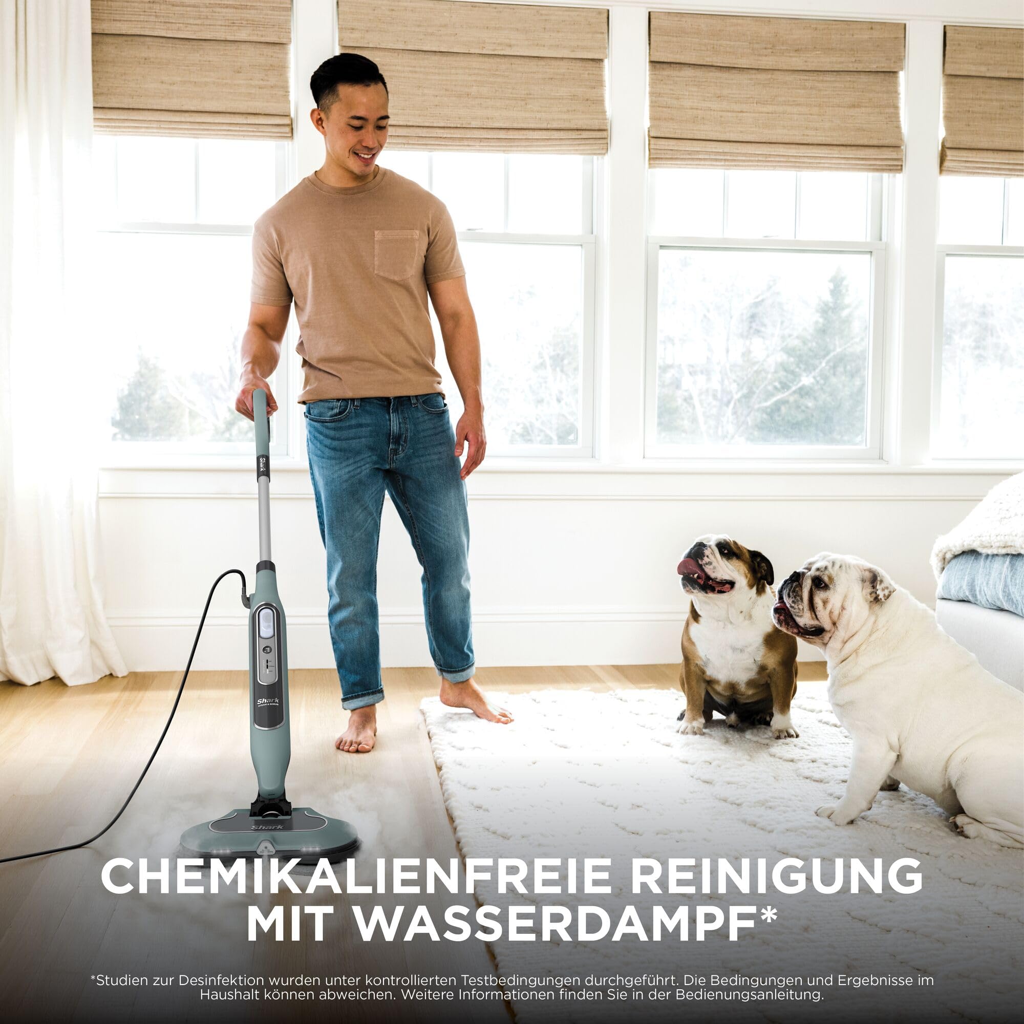 Shark Dampfreiniger Mop, automatisch, mit Steam Blaster, 6 Schmutzfänger-Pads, 3 Dampfstufen, bei Flecken und Schmutz, hygienische Reinigung für versiegelte Hartböden, 8m Kabel, Salbei-Grün, S8201EUCP