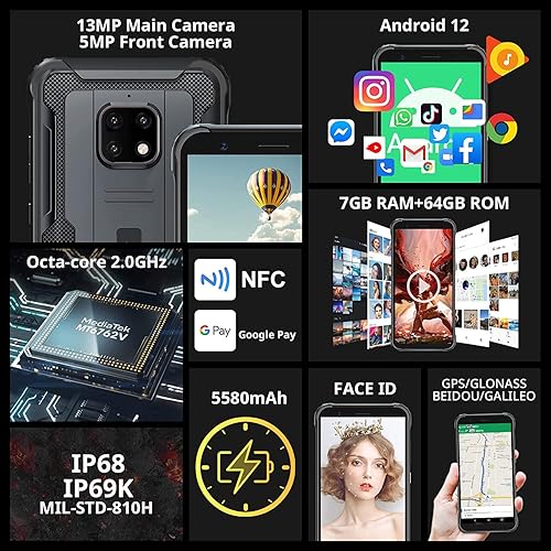 Miniatura 1 de Teléfono Android resistente, Blackview BV4900Pro, teléfono de 4 GB+64 GB, teléfono inteligente impermeable IP68, 5580 mAh, teléfonos celulares