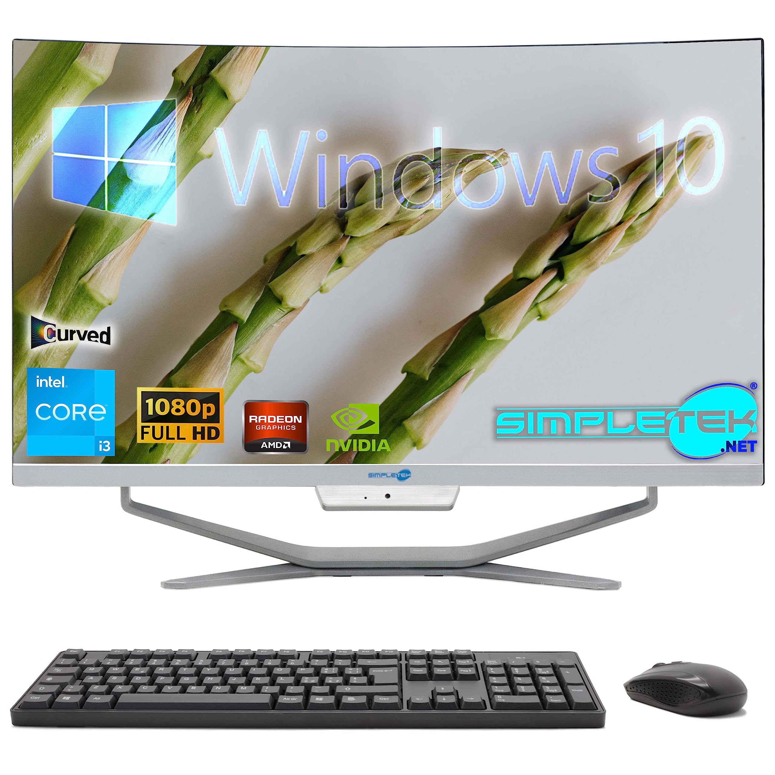 SIMPLETEK - PC All in One con Schermo Curvo 24" Core i3 | Windows 10 Pro | 8GB RAM SSD 480GB | Ideale per Ufficio, Scuola, Casa