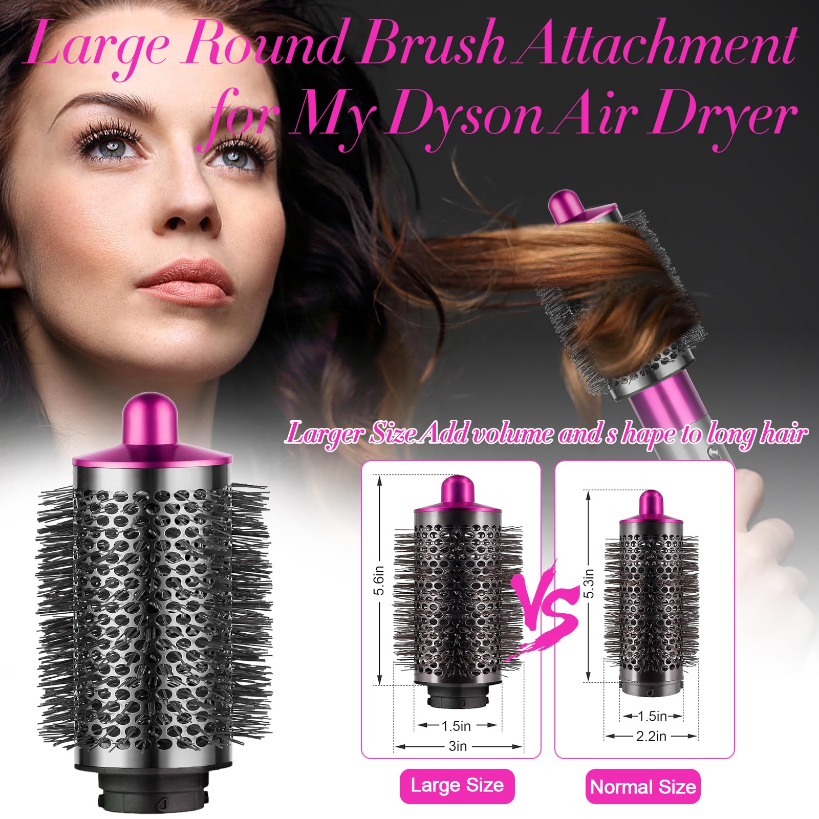 Round Volume Brush for Dyson Airwrap Attachments Large Round Volume Attachment Brush for Flat Hair Limp - Image 2