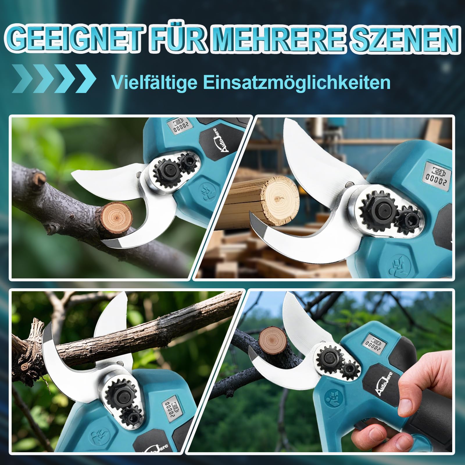 Akku Astschere kompatibel mit Makita 18V Akku Bürstenlose Elektrische Astschere mit 2 Gängen LCD Display Akku Baumschere für Rebschnitt Zweige, Stämme, Büsche (Ohne Akku) | Bürstenlose Elektrische Astschere, mit 2 Gängen, LCD Display, für Rebschnitt Zweig