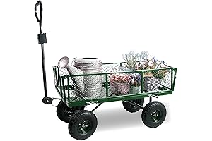 Sturdy and Spacious Wagon for Gardening Tasks: 600 Lbs Capacity Mesh Steel Garden Cart