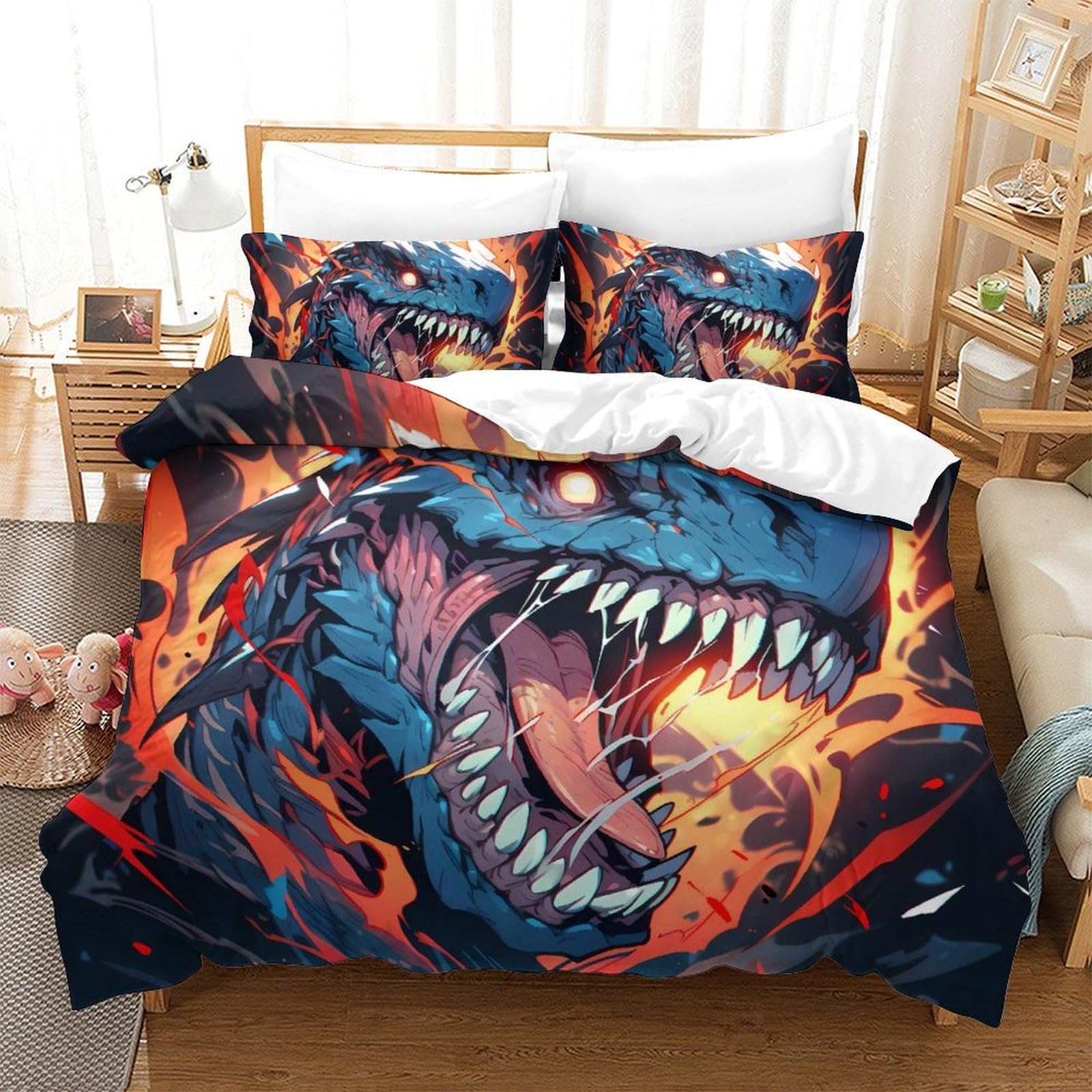 Housse de couette dragon 3D en microfibre ultra douce pour parure de lit king size