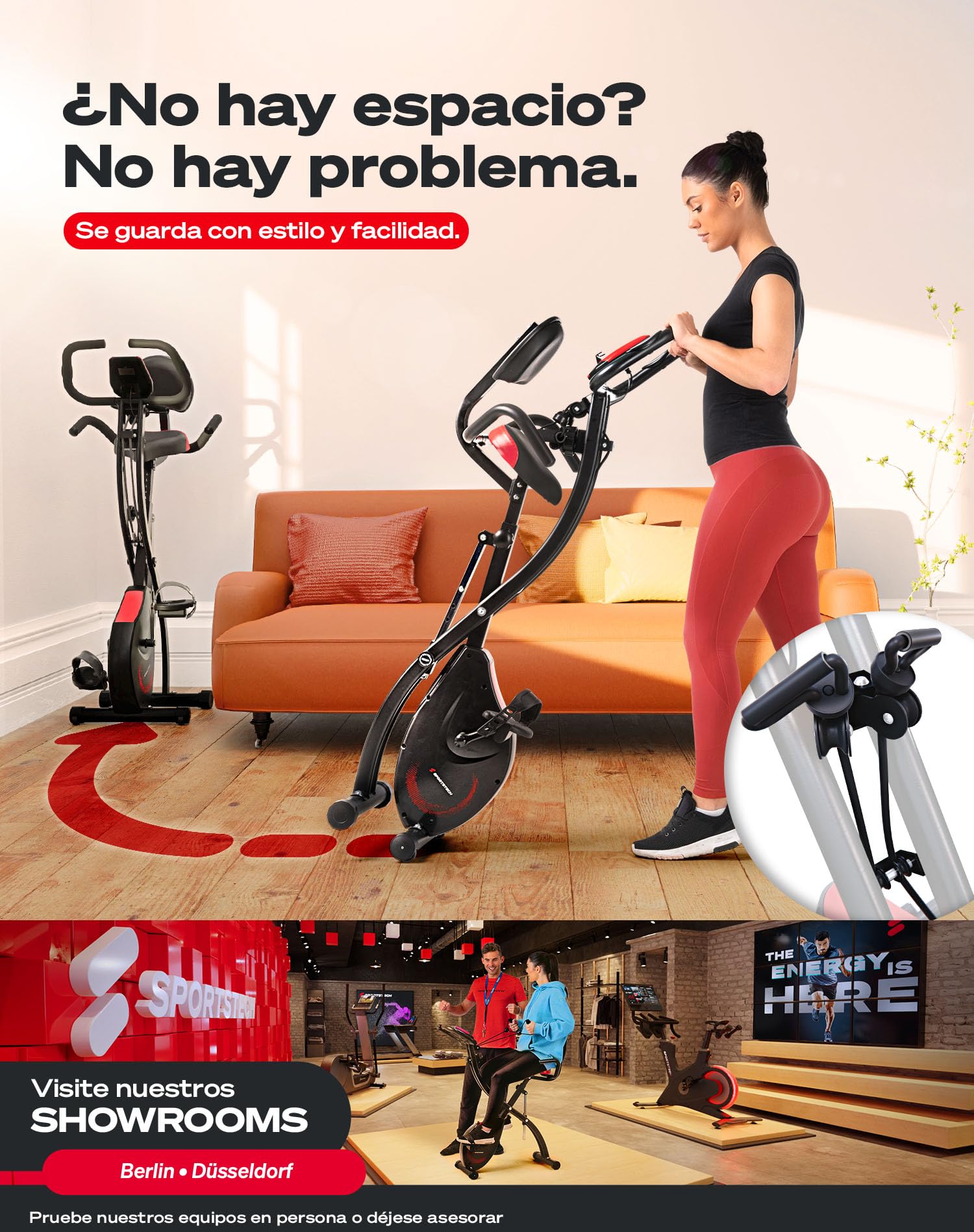 Sportstech Bicicleta estática 3 en 1 prémium con vídeo Events y aplicación multijugador | bicicleta con asiento cómodo y sensores de pulso de mano | ergómetro para casa plegable | Fitness Power Ropes | Entrenador doméstico X150 Bike