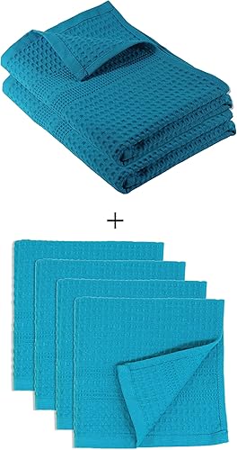 GILDEN TREE Juego de 2 toallas de mano + juego de 4 paños (aguamarina)