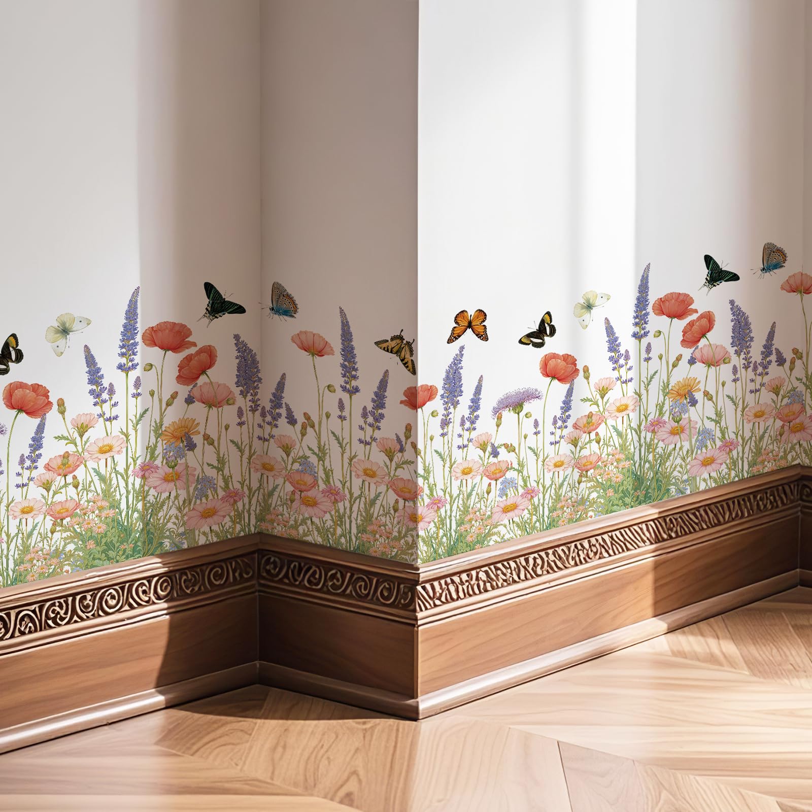 Removable Flower Wall Corner Stickers - Peel And Stick 3D Floral Wall Decals For Kids Room, Nursery, Living Room - View #4