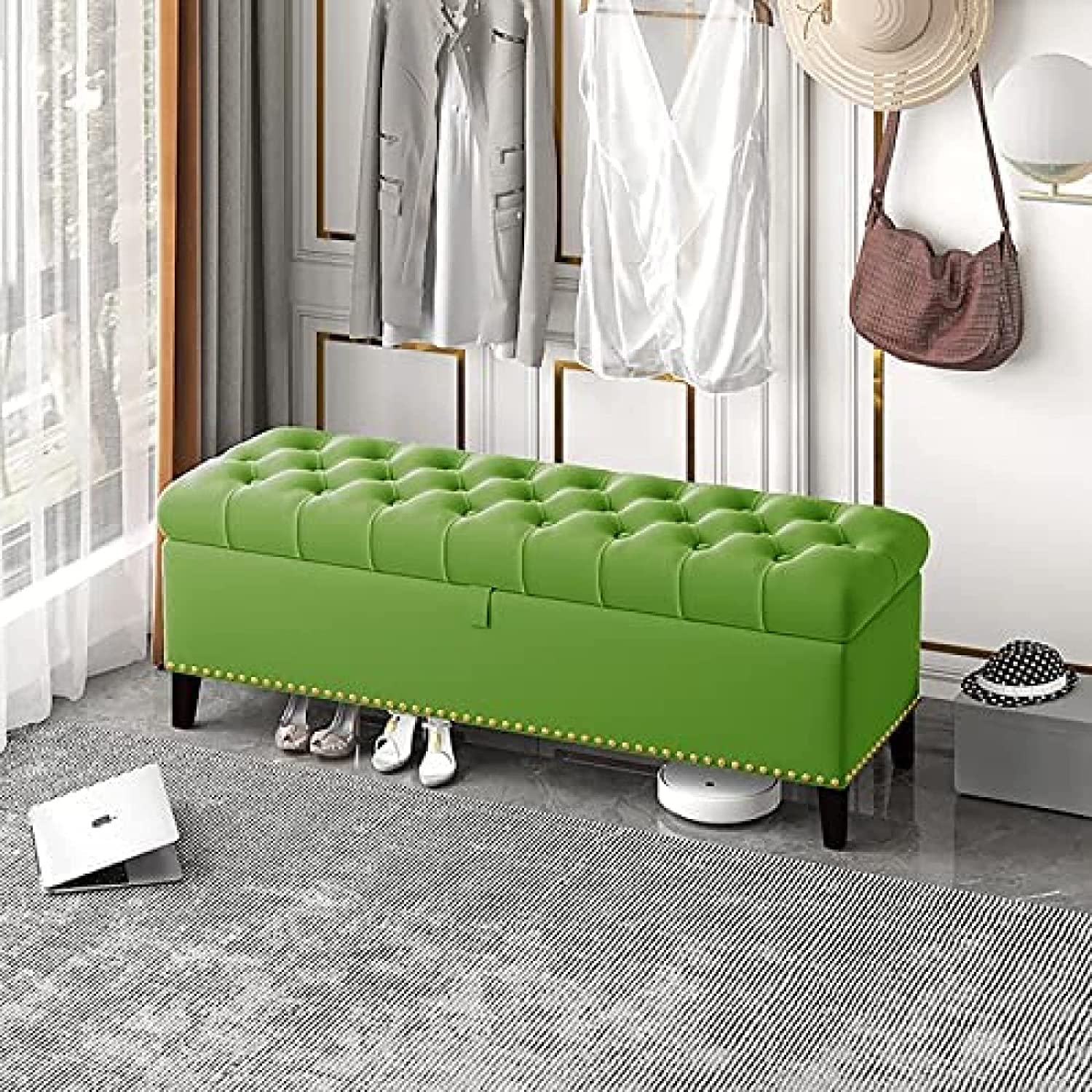 Banc de rangement en velours bout de lit coffre repose-pieds 80cm