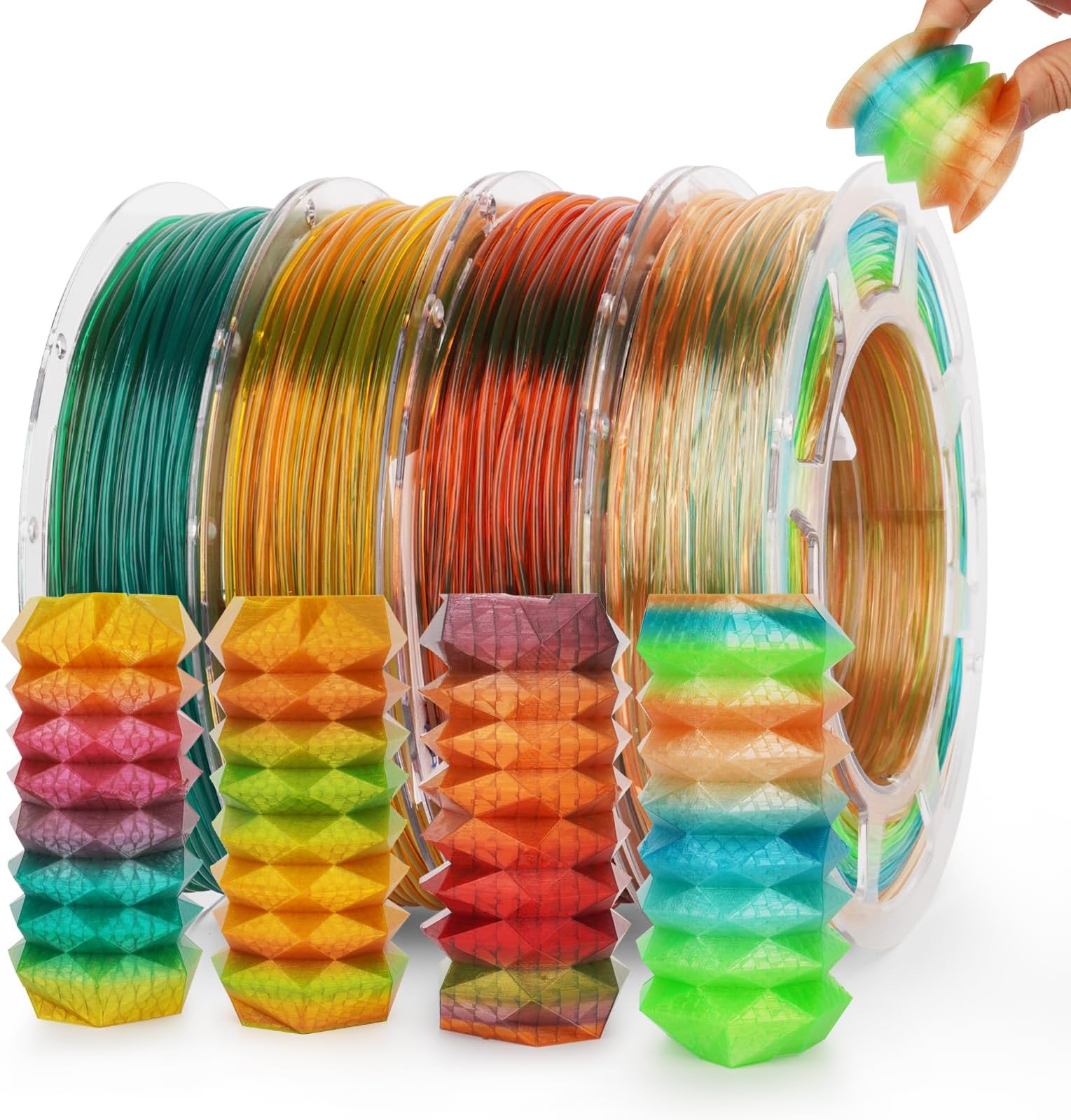 TPU Flexible 3D Printer Filament Bundle,Multicolor Transparent Rainbow TPU 1.75mm Filament,3D Printing Filament Bundle, 200gX 4 Spools, 3DTPUSET