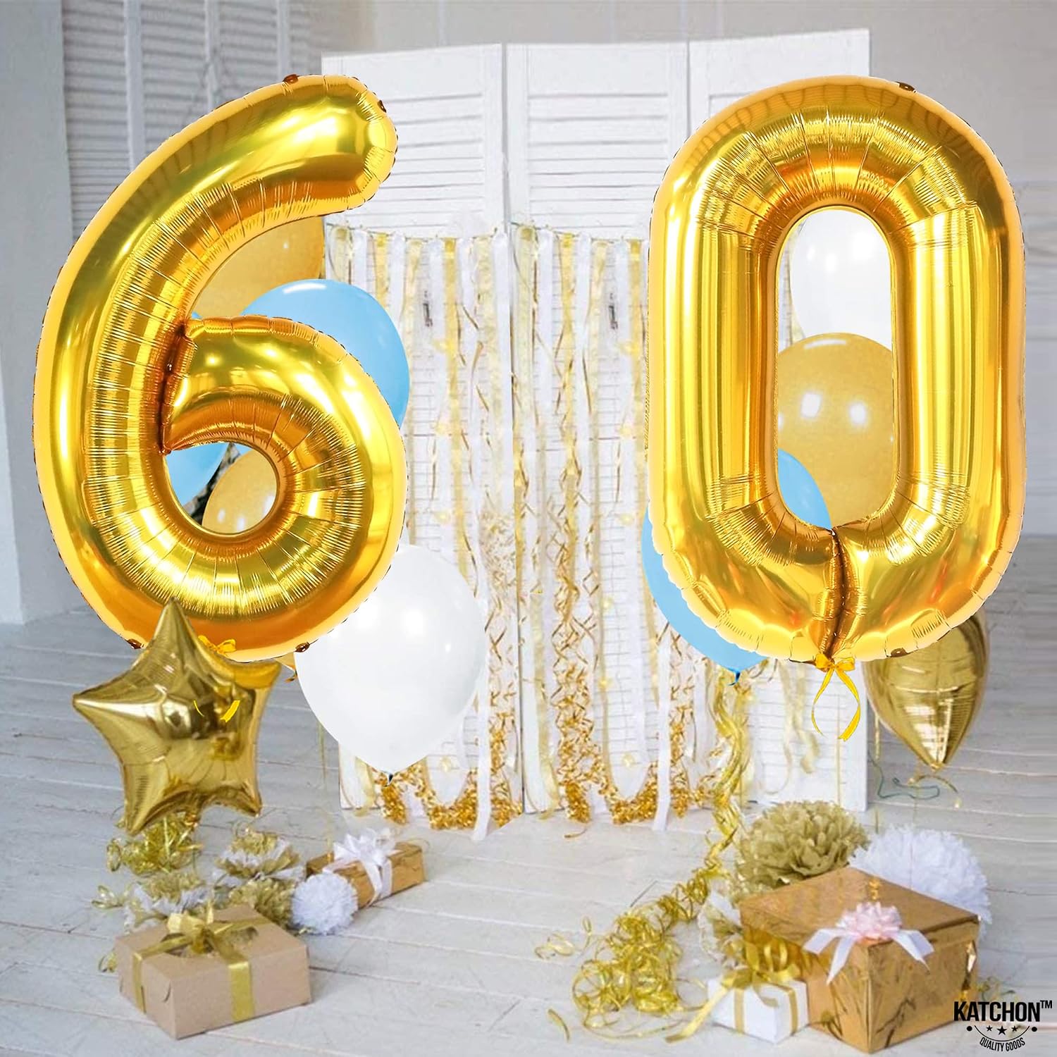 KatchOn, Big Gold 60 Balloon Numbers - 40 Inch | 60 Birthday Balloons, Gold 60th Birthday Decorations | 60th number balloons | 60 Anniversary Event Decorations