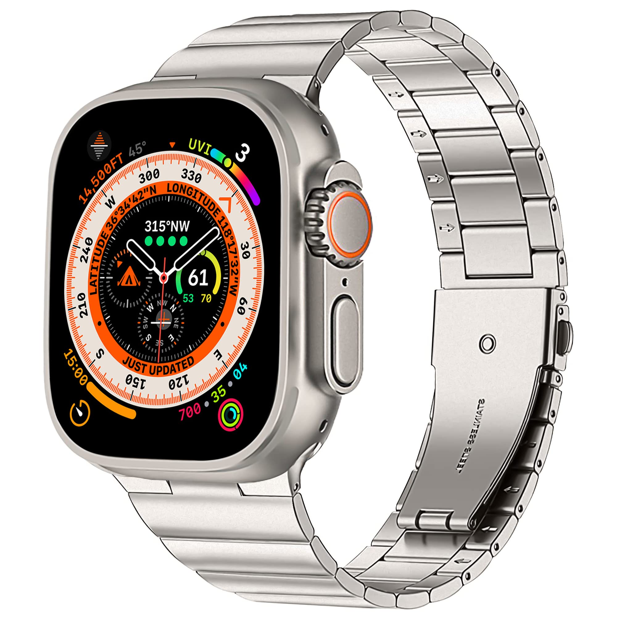 Upgraded No Tools Needed Metal Band Compatible with Apple Watch Band, 100% Stainless Steel, Slim Adjustable Wristband for iWatch Band Series 10/9/8/7/6/5/4/3/SE/Ultra Men