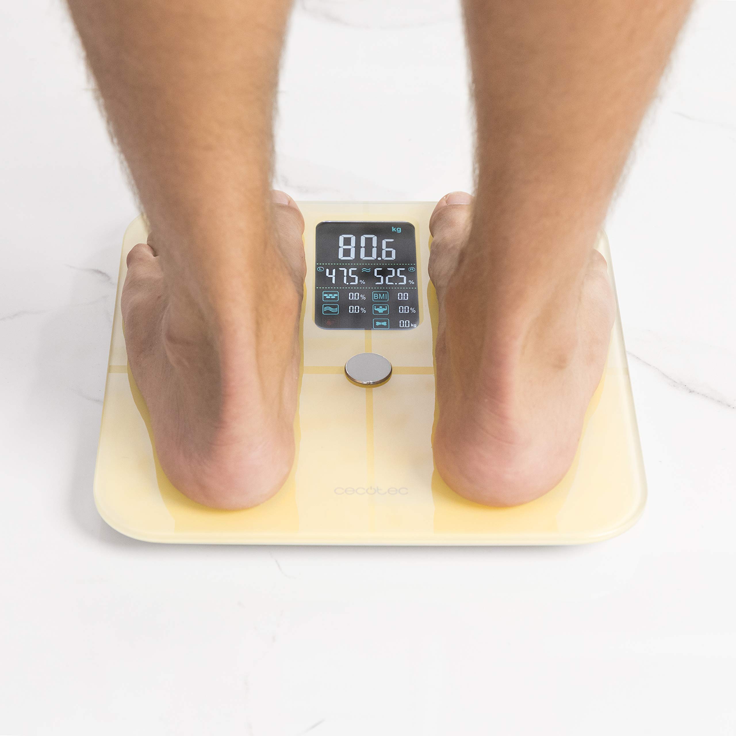 Cecotec Pèse-Personne intelligent Surface Precision 10400 Smart Healthy Vision Yellow. Mesure de la bio-impédance, Grand écran, Jusqu’à 15 paramètres différents