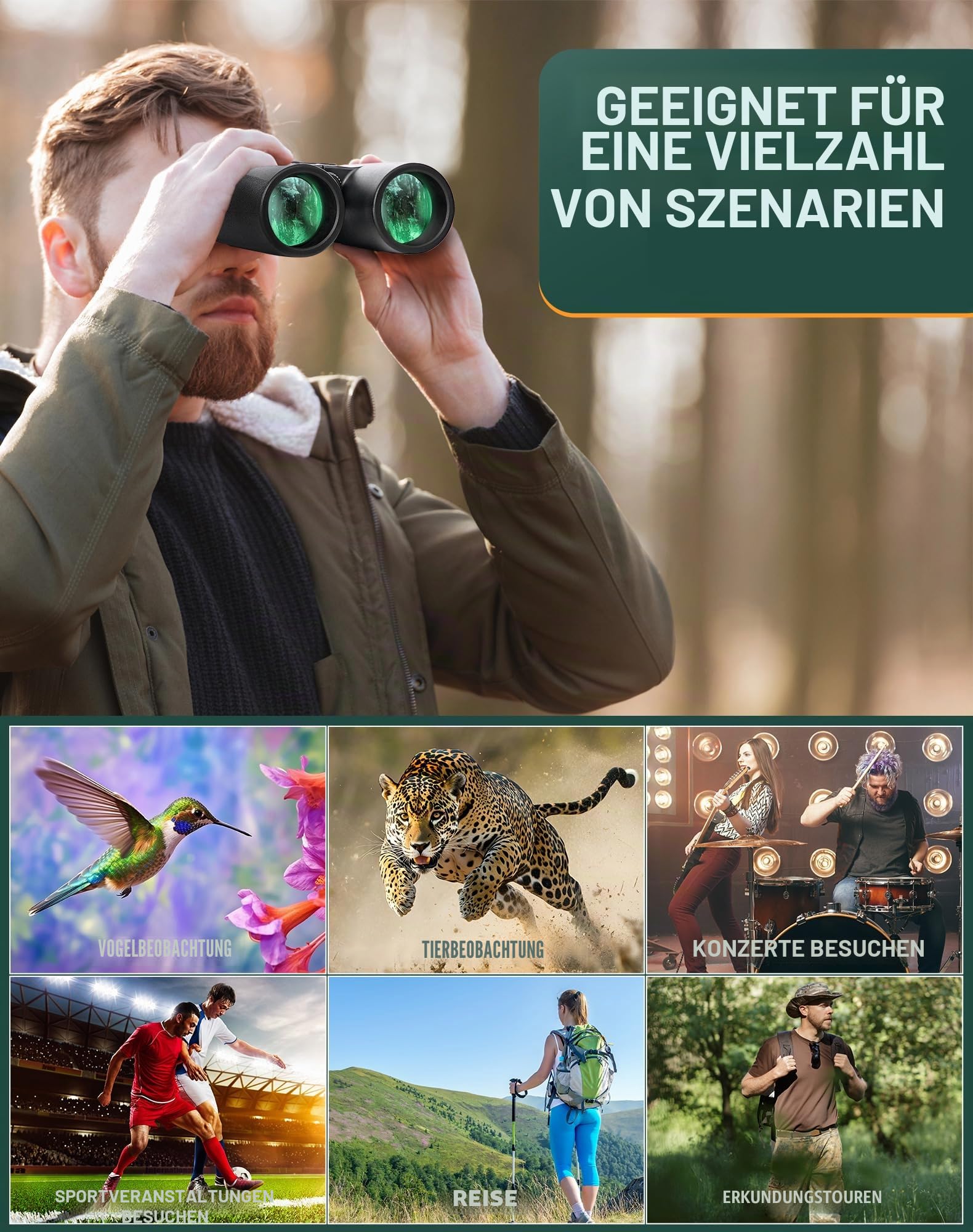 BEBANG Fernglas Erwachsene 10x42 Wasserdicht Ferngläser für Vogelbeobachtung, Jagd, Wandern, Sightseeing, Safari