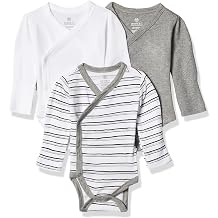 HonestBaby Unisex Baby 3-Pack Organic Cotton Long Sleeve Side-snap Kimono Bodysuits Baby and Toddler T-Shirt Set