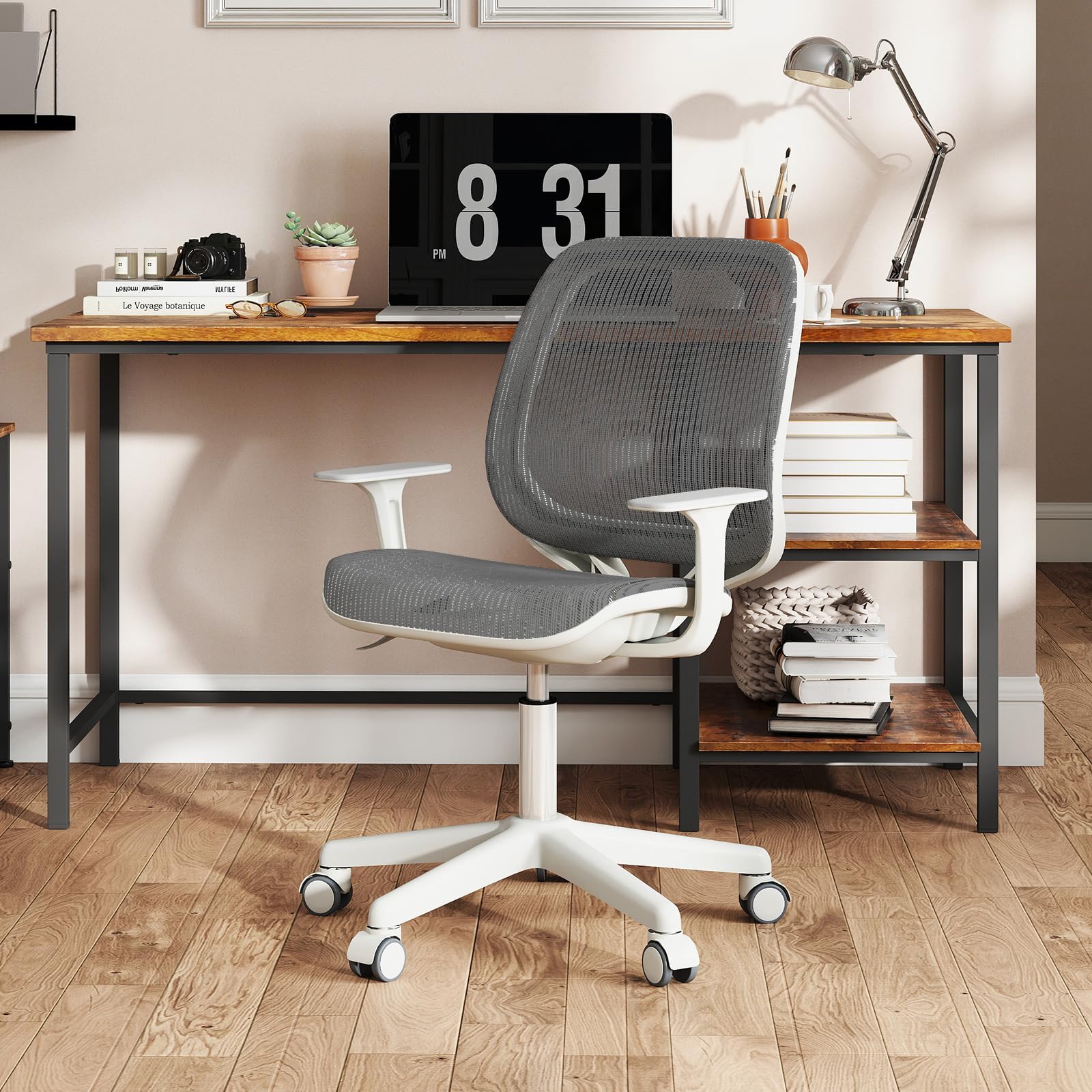FANTASK Ergonomischer Schreibtischstuhl Kinder, Höhenverstellbar 43-55cm, 360° Drehstuhl mit Rückenlehne & Armlehnen, Bürostuhl mit 5 arretierbaren Rollen, für Kinder ab 6 Jahren (Grau)