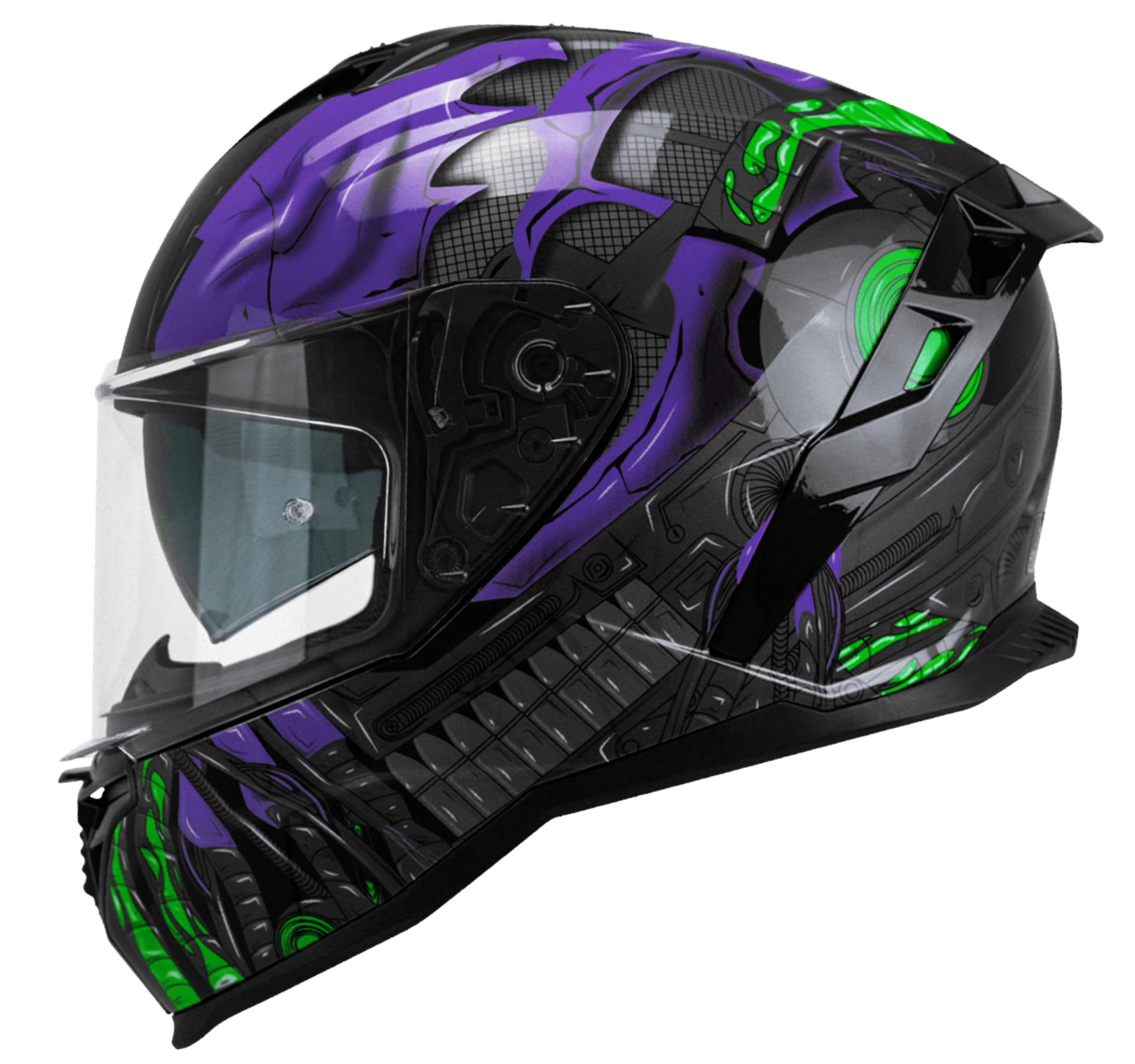 casco 363R SHOT VILLAIN Casco Integrale Moto, Nero Viola Verde Fluo, Taglia S