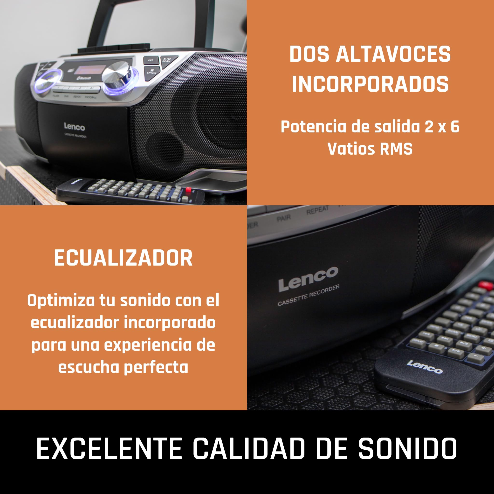 Lenco SCD-720 - Boombox Dab+ - Bluetooth 5.0 - Toploader CD/MP3 - Placa de Casete - Radio FM - Puerto USB - 2 x 6 W RMS - Bass Reflex - Mando a Distancia - Plata