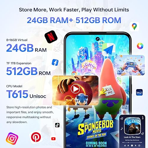 Miniatura 3 de OUKITEL Teléfono celular C68 desbloqueado, pantalla de 7.2 '' 120Hz, 24GB RAM+512GB ROM Smartphone, 6000mAh batería teléfonos, 64MP+8MP cámara,