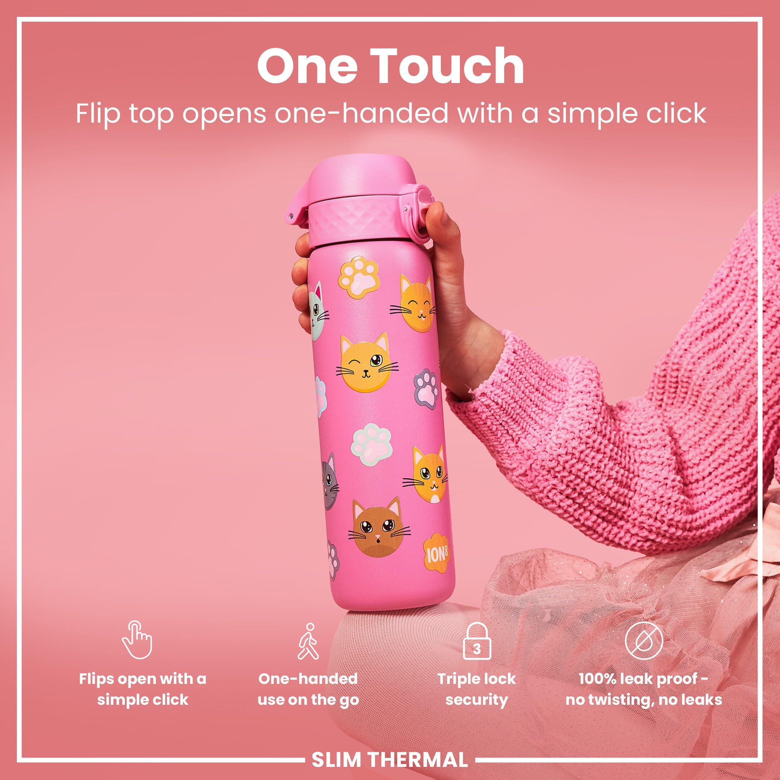 Ion8 Vacuum Insulated Steel Water Bottle, 500 ml/17 oz, Leak Proof, Easy to Open, Secure Lock, Dishwasher Safe - Image 3