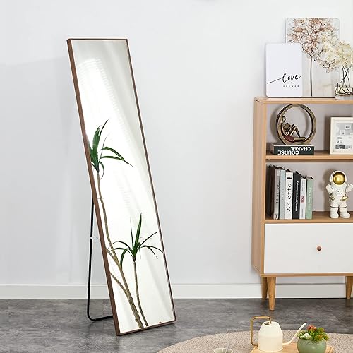 WIIS' IDEA Espejo de longitud completa de 58 x 15 pulgadas, marco de madera maciza para colgar, inclinado y de pie, espejo de tocador largo para