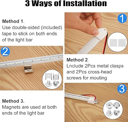 Miniatura 6 de Barra de luz LED interior de 12 V para automóvil, 48 luces LED con interruptor e imanes, luz blanca de 6500 K para automóvil, furgoneta, RV,