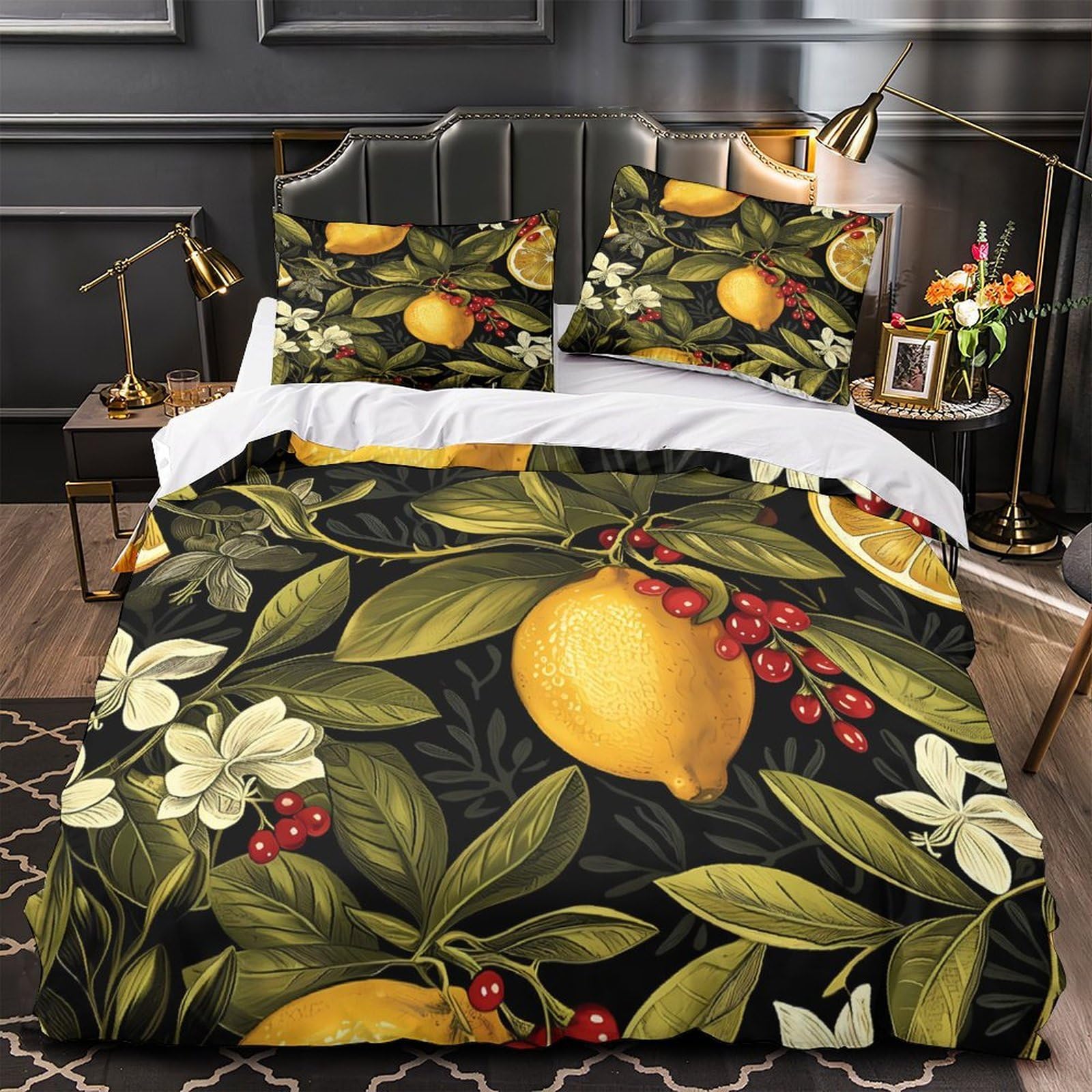 Parure de lit citronnier housse de couette microfibre 3d 200x200cm pour fille