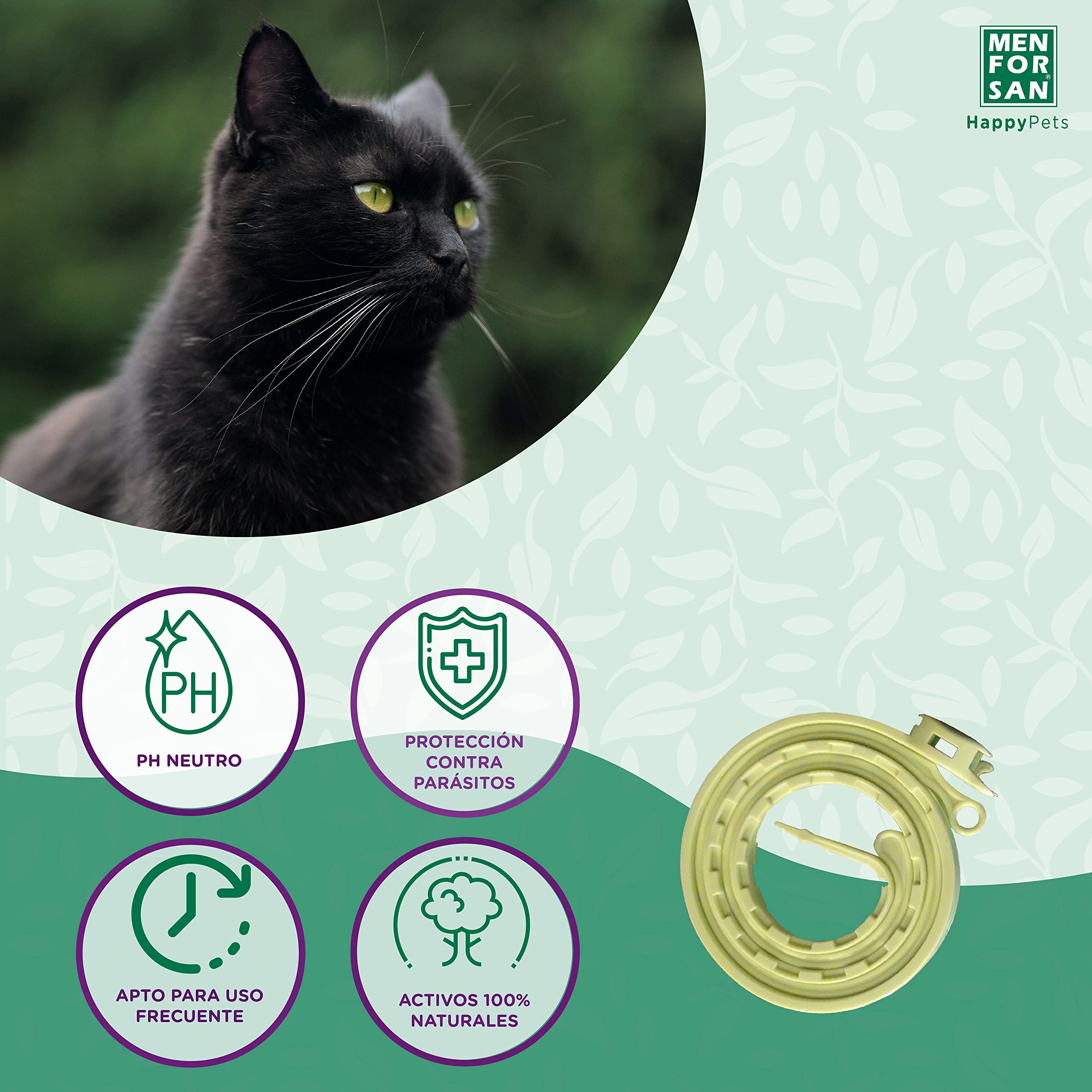 MENFORSAN Pack con 4 Collares Anti-Insectos Gatos, con Margosa, Geraniol y Lavandino, Bolsa autocierre