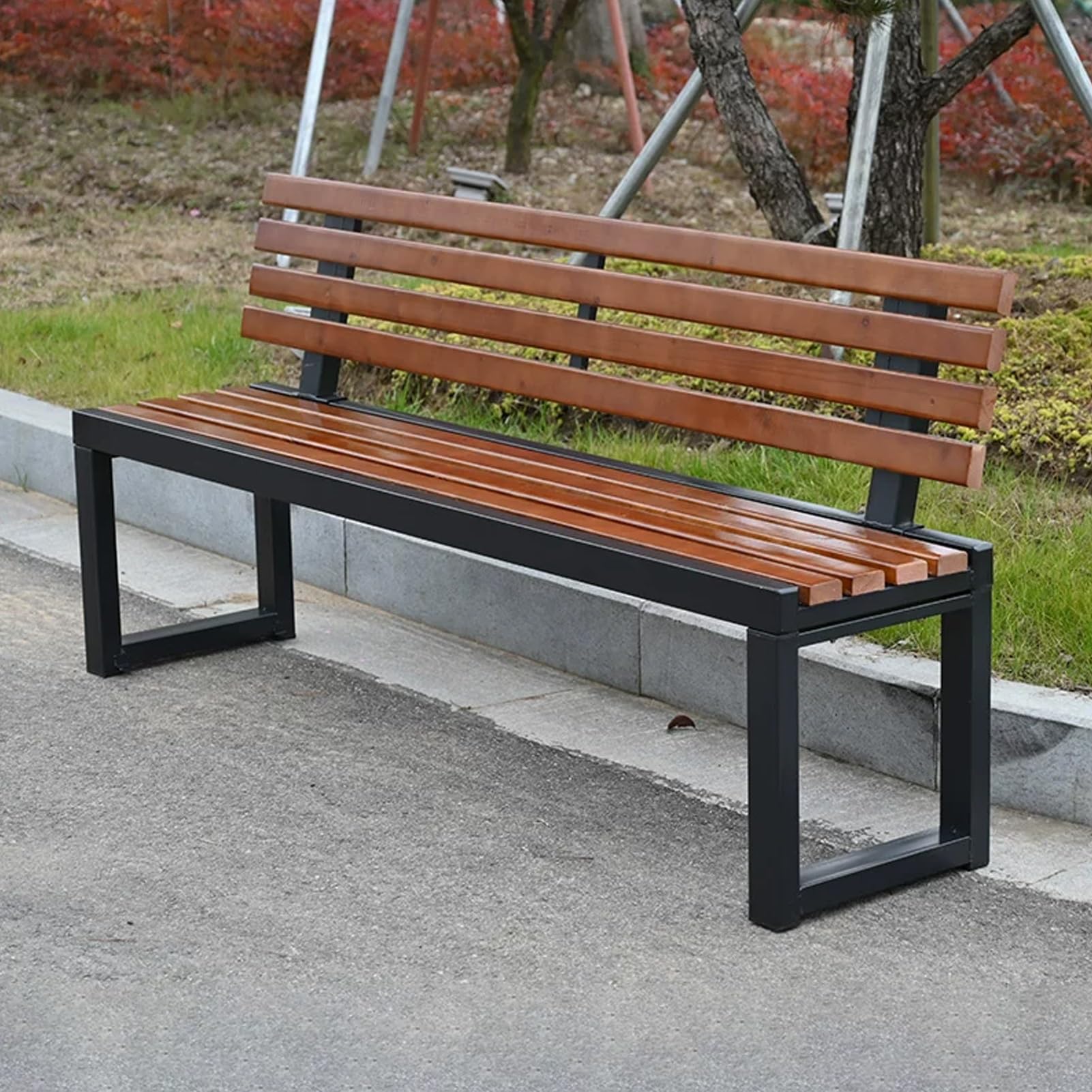 Banco Jardin Exterior con Respaldo, Banco de Madera plástico | Parque Banco el asiento de listones con el marco de metal resistente, for el porche/el patio/la ley(86.6''/220cm)